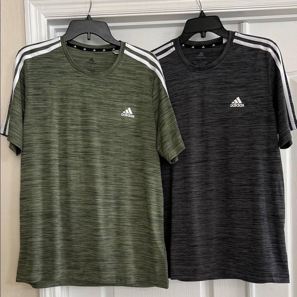 adidas Men's Short Sleeve Training Tees - Olive & Charcoal Heather